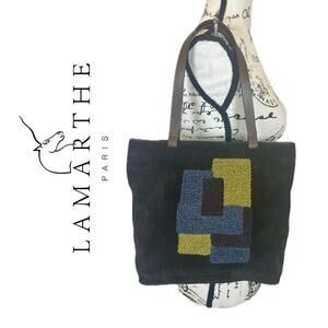 LAMARTHE PARIS TOTE SUEDE BROWN EMBROIDERED DETAILS MADE IN ITALY VERSATILE